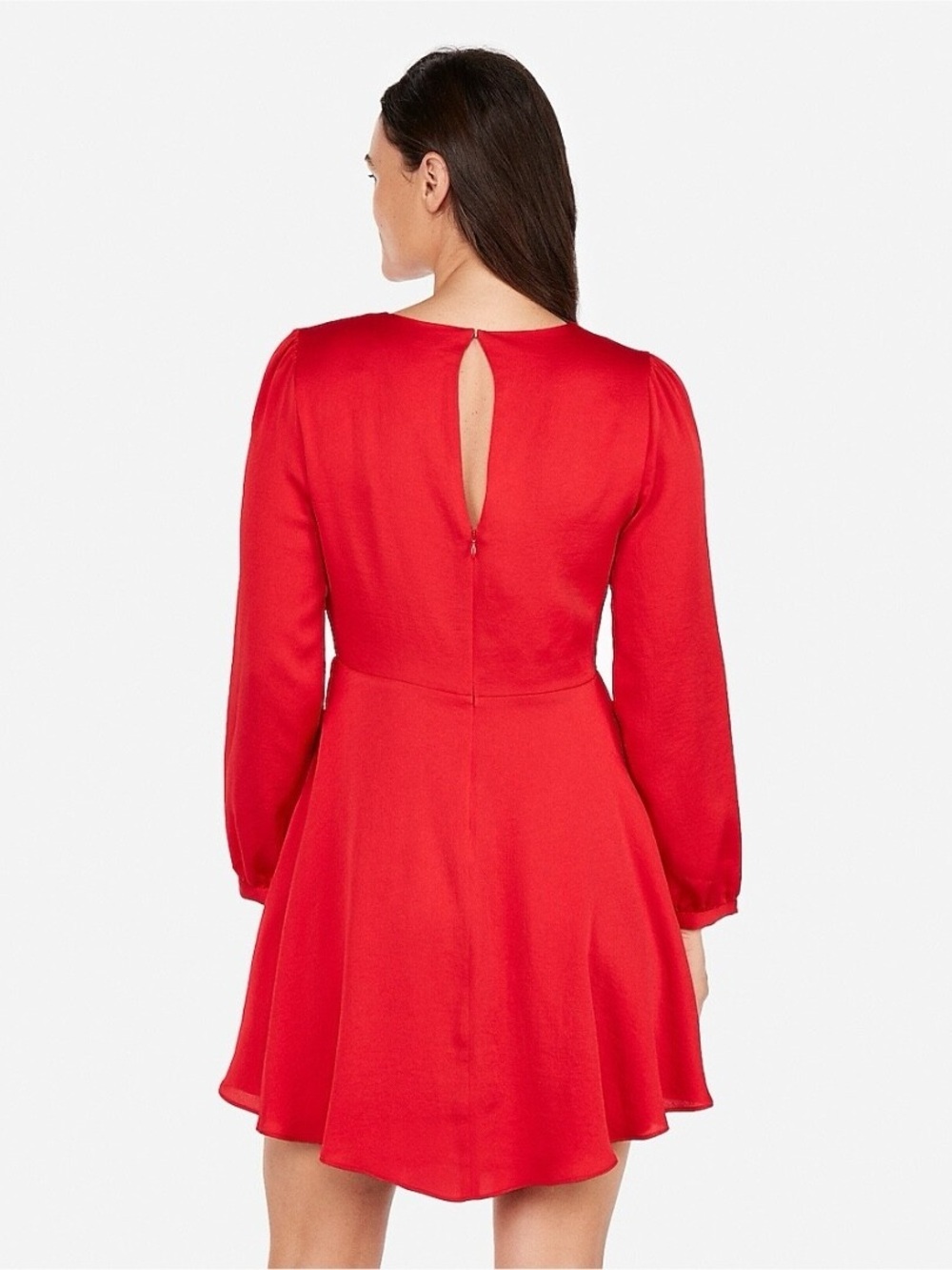 Red Romantic Faux Wrap Dress Date Night Elegant Satin Like Mini Dress NWT XS - Picture 3 of 9